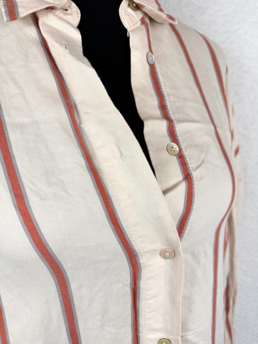 ZARA • Cream/Rust Striped Long Sleeve Button-Down Mini Shirt Dress, S - Picture 8 of 13
